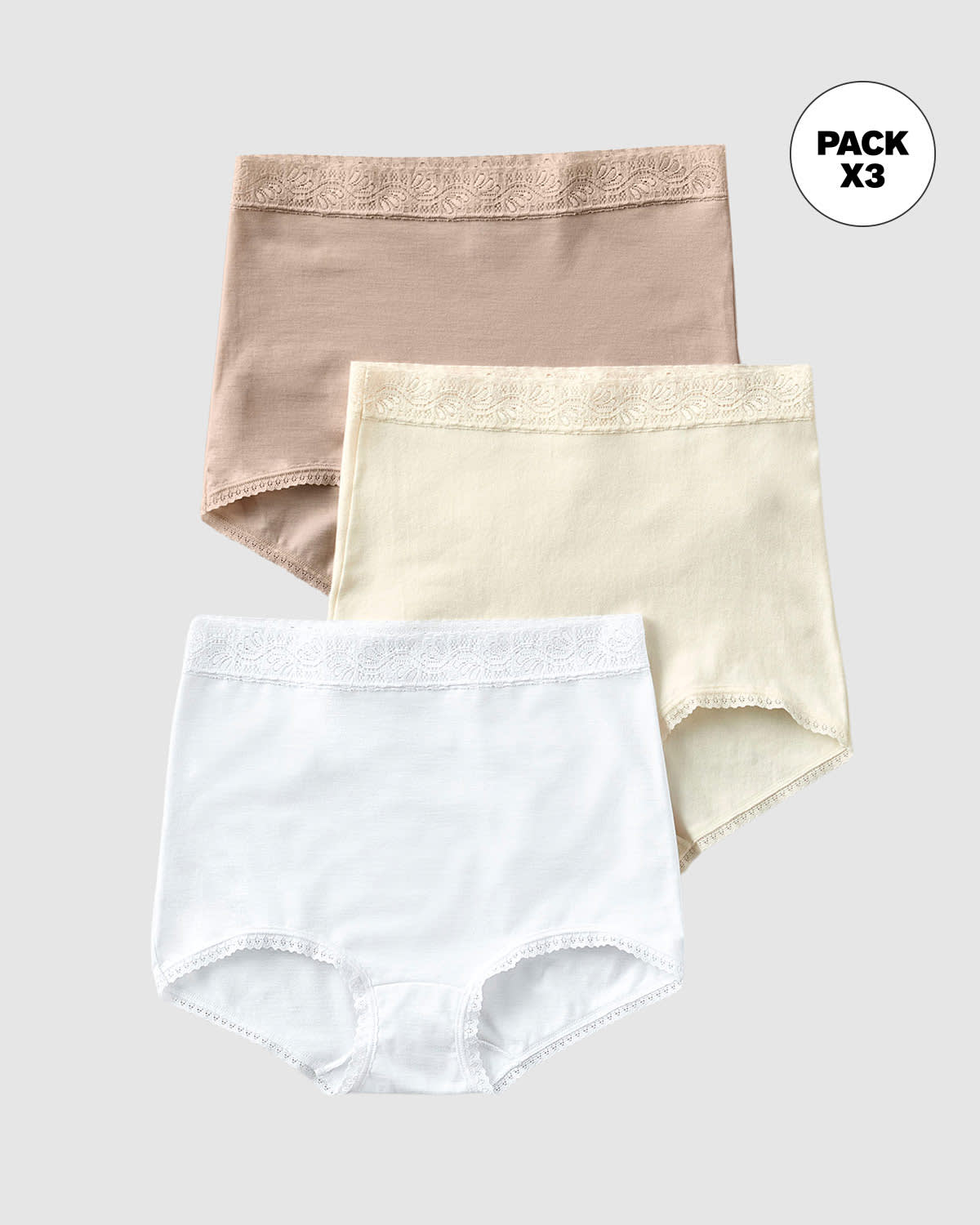 Paquete x 3 panties clásicos de ajuste y cubrimiento total